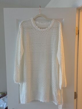 White Crochet Cover-Up Sweater Dress - Women Swim